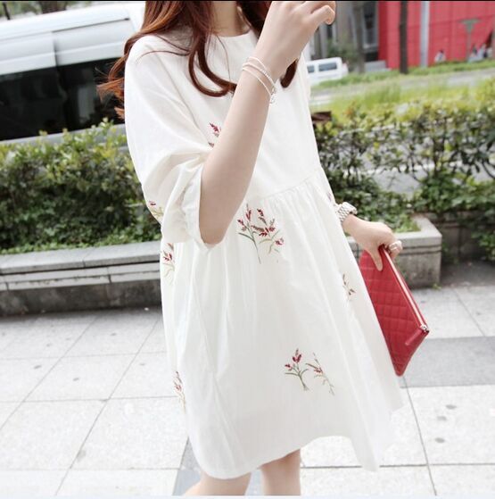 Korean Cotton And Linen Embroidery Maternity Dress And Nursing Clothes