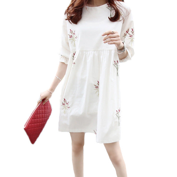 Korean Cotton And Linen Embroidery Maternity Dress And Nursing Clothes