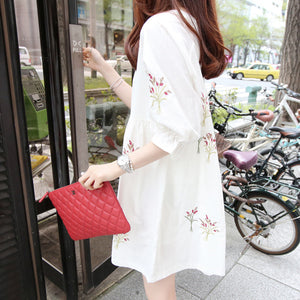 Korean Cotton And Linen Embroidery Maternity Dress And Nursing Clothes